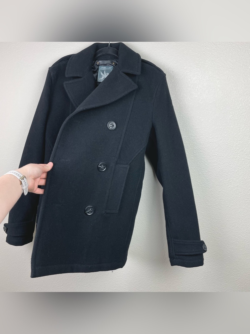 Spiewak & Sons Men's Medium Black Thick Wool Dugan Peacoat Thinsulate Button - Picture 7 of 16
